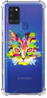 B2Ctelecom Silicone Case Samsung Galaxy A21s Smartphone hoesje met doorzichtige rand Cat Color