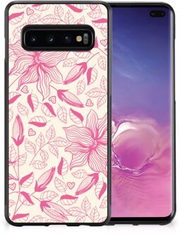 B2Ctelecom Silicone Case Samsung Galaxy S10+ Smartphone Hoesje met Zwarte rand Roze Bloemen