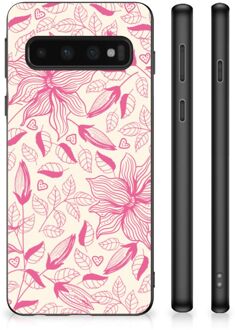 B2Ctelecom Silicone Case Samsung Galaxy S10 Smartphone Hoesje met Zwarte rand Roze Bloemen