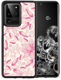 B2Ctelecom Silicone Case Samsung Galaxy S20 Ultra Smartphone Hoesje met Zwarte rand Roze Bloemen