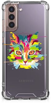 B2Ctelecom Silicone Case Samsung Galaxy S21 Plus Smartphone hoesje met doorzichtige rand Cat Color