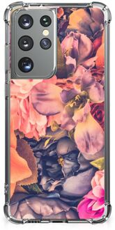 B2Ctelecom Silicone Case Samsung Galaxy S21 Ultra Smartphone hoesje met doorzichtige rand Bloemen Boeket