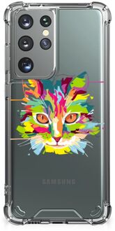 B2Ctelecom Silicone Case Samsung Galaxy S21 Ultra Smartphone hoesje met doorzichtige rand Cat Color