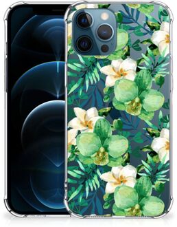 B2Ctelecom Silicone Hoesje iPhone 12 | 12 Pro Telefoon Hoesje met doorzichtige rand Orchidee Groen