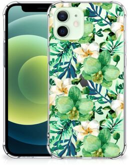 B2Ctelecom Silicone Hoesje iPhone 12 Mini Telefoon Hoesje met doorzichtige rand Orchidee Groen