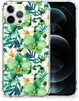 B2Ctelecom Silicone Hoesje iPhone 12 Pro Max Telefoon Hoesje met doorzichtige rand Orchidee Groen