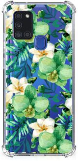 B2Ctelecom Silicone Hoesje Samsung Galaxy A21s Telefoon Hoesje met doorzichtige rand Orchidee Groen