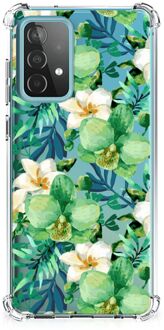 B2Ctelecom Silicone Hoesje Samsung Galaxy A52 4G/5G Telefoon Hoesje met doorzichtige rand Orchidee Groen