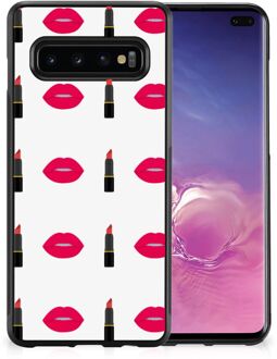 B2Ctelecom Silicone Hoesje Samsung Galaxy S10+ Telefoon Hoesje met Zwarte rand Lipstick Kiss