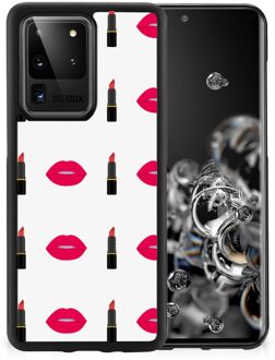 B2Ctelecom Silicone Hoesje Samsung Galaxy S20 Ultra Telefoon Hoesje met Zwarte rand Lipstick Kiss