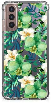 B2Ctelecom Silicone Hoesje Samsung Galaxy S21 Plus Telefoon Hoesje met doorzichtige rand Orchidee Groen