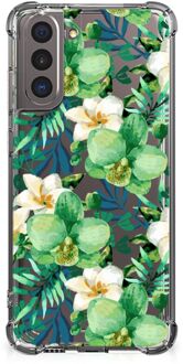 B2Ctelecom Silicone Hoesje Samsung Galaxy S21 Telefoon Hoesje met doorzichtige rand Orchidee Groen