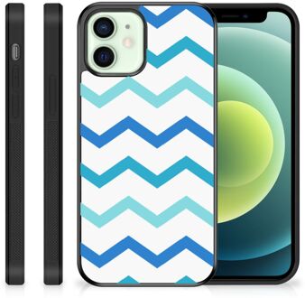 B2Ctelecom Siliconen Back Cover iPhone 12 Mini Telefoon Hoesje met Zwarte rand Zigzag Blauw