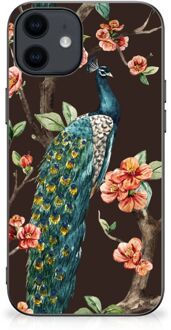 B2Ctelecom Siliconen Back Cover iPhone 12 Pro | 12 (6.1") Telefoon Hoesje met Zwarte rand Pauw met Bloemen