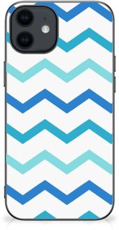 B2Ctelecom Siliconen Back Cover iPhone 12 Pro | 12 (6.1") Telefoon Hoesje met Zwarte rand Zigzag Blauw