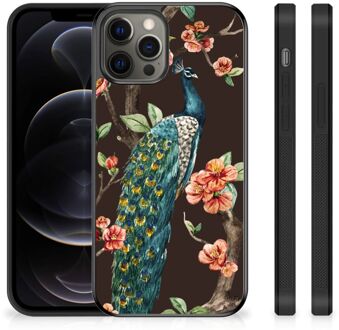 B2Ctelecom Siliconen Back Cover iPhone 12 Pro Max Telefoon Hoesje met Zwarte rand Pauw met Bloemen