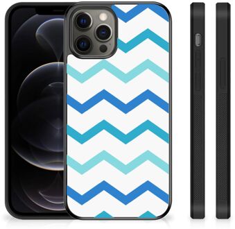 B2Ctelecom Siliconen Back Cover iPhone 12 Pro Max Telefoon Hoesje met Zwarte rand Zigzag Blauw