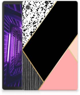 B2Ctelecom Siliconen Back Cover Lenovo Tab M10 Plus Tablet Hoes Customize Black Pink Shapes met doorzichte zijkanten