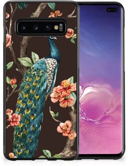 B2Ctelecom Siliconen Back Cover Samsung Galaxy S10+ Telefoon Hoesje met Zwarte rand Pauw met Bloemen