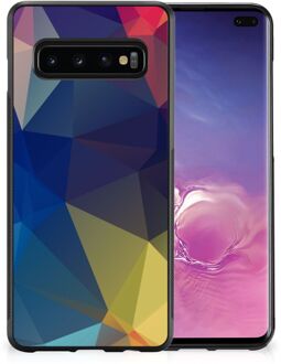 B2Ctelecom Siliconen Back Cover Samsung Galaxy S10+ Telefoon Hoesje met Zwarte rand Polygon Dark