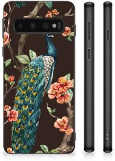 B2Ctelecom Siliconen Back Cover Samsung Galaxy S10 Telefoon Hoesje met Zwarte rand Pauw met Bloemen