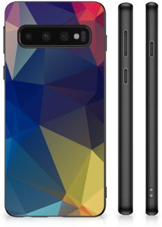 B2Ctelecom Siliconen Back Cover Samsung Galaxy S10 Telefoon Hoesje met Zwarte rand Polygon Dark