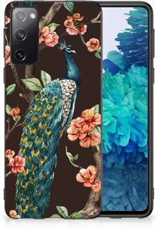 B2Ctelecom Siliconen Back Cover Samsung Galaxy S20 Telefoon Hoesje met Zwarte rand Pauw met Bloemen