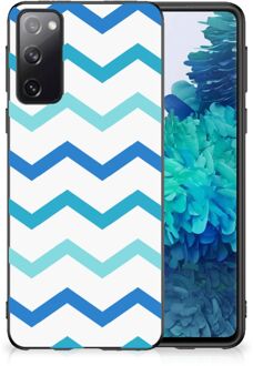 B2Ctelecom Siliconen Back Cover Samsung Galaxy S20 Telefoon Hoesje met Zwarte rand Zigzag Blauw