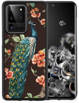 B2Ctelecom Siliconen Back Cover Samsung Galaxy S20 Ultra Telefoon Hoesje met Zwarte rand Pauw met Bloemen