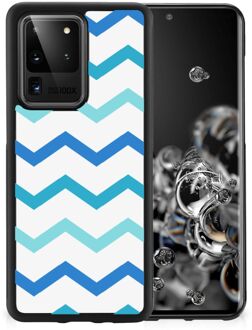 B2Ctelecom Siliconen Back Cover Samsung Galaxy S20 Ultra Telefoon Hoesje met Zwarte rand Zigzag Blauw