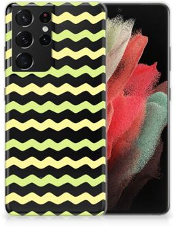 B2Ctelecom Siliconen Back Cover Samsung Galaxy S21 Ultra GSM Hoesje Waves Yellow