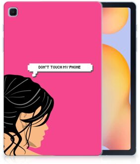 B2Ctelecom Siliconen Hoes Samsung Galaxy Tab S6 Lite Cover Woman Don't Touch My Phone met doorzichte zijkanten