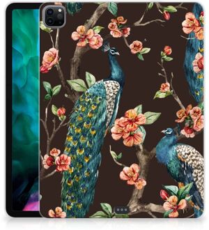 B2Ctelecom Siliconen Hoesje met foto iPad Pro 12.9 (2020) | iPad Pro 12.9 (2021) Tablet Cover Pauw met Bloemen met doorzichte zijkanten