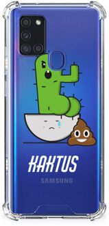 B2Ctelecom Siliconen Hoesje Samsung Galaxy A21s Telefoon Hoesje met doorzichtige rand Cactus Poo