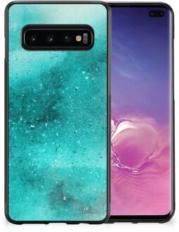 B2Ctelecom Siliconen Hoesje Samsung Galaxy S10+ Telefoon Hoesje met Zwarte rand Painting Blue