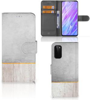 B2Ctelecom Smartphone Hoesje Alcatel Samsung Galaxy S20 Book Style Case Wood Concrete