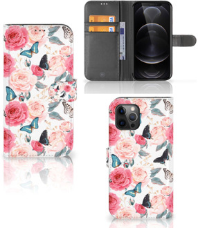 B2Ctelecom Smartphone Hoesje Apple iPhone 12 Pro Max Flipcase Cadeautjes voor Moederdag Butterfly Roses