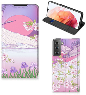 B2Ctelecom Smartphone Hoesje Cadeautjes voor Vrouwen Samsung Galaxy S21 Book Style Case Bird Flying