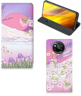 B2Ctelecom Smartphone Hoesje Cadeautjes voor Vrouwen Xiaomi Poco X3 Book Style Case Bird Flying