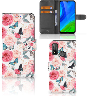 B2Ctelecom Smartphone Hoesje Huawei P Smart 2020 Flipcase Cadeautjes voor Moederdag Butterfly Roses