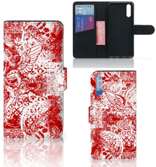 B2Ctelecom Smartphone Hoesje Huawei P20 Book Case Design Angel Skull Red