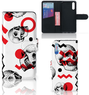 B2Ctelecom Smartphone Hoesje Huawei P20 Book Case Design Skull Red