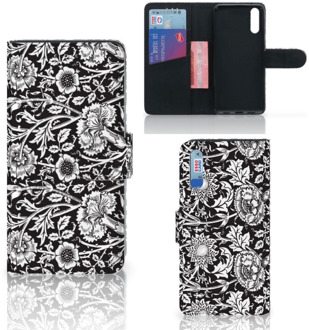 B2Ctelecom Smartphone Hoesje Huawei P20 Wallet Book Case Black Flowers