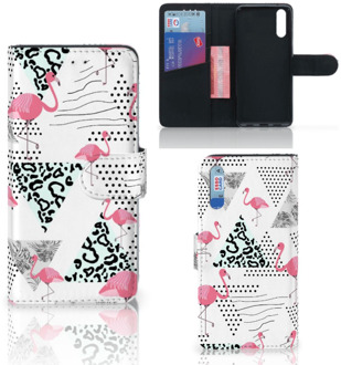 B2Ctelecom Smartphone Hoesje Huawei P20 Wallet Book Case Flamingo Triangle