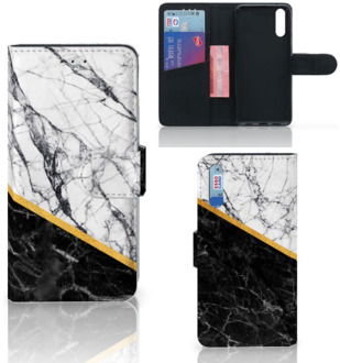 B2Ctelecom Smartphone Hoesje Huawei P20 Wallet Book Case Marble White Black