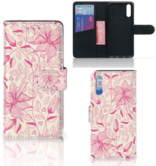 B2Ctelecom Smartphone Hoesje Huawei P20 Wallet Book Case Pink Flowers