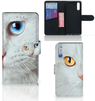 B2Ctelecom Smartphone Hoesje Huawei P20 Wallet Book Case Witte Kat