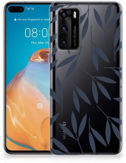 B2Ctelecom Smartphone hoesje Huawei P40 Back Case Siliconen Hoesje met Foto Leaves Blue