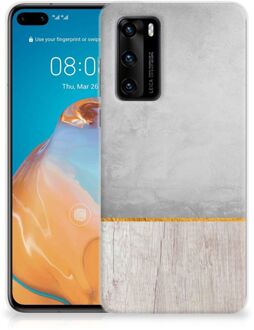 B2Ctelecom Smartphone hoesje Huawei P40 Backcase Siliconen Hoesje Wood Beton