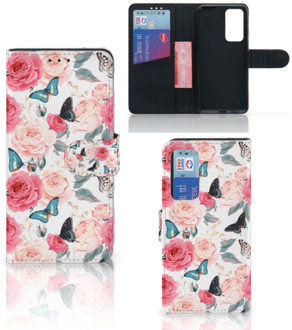 B2Ctelecom Smartphone Hoesje Huawei P40 Flipcase Cadeautjes voor Moederdag Butterfly Roses